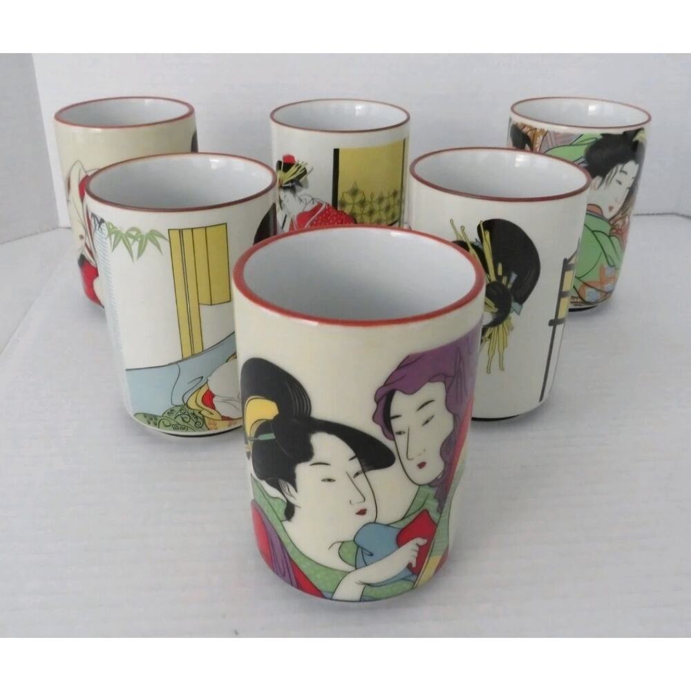 Set of 6 Vintage Mikado Porcelain Tumblers Geisha Art Westwood Japan 4.5"